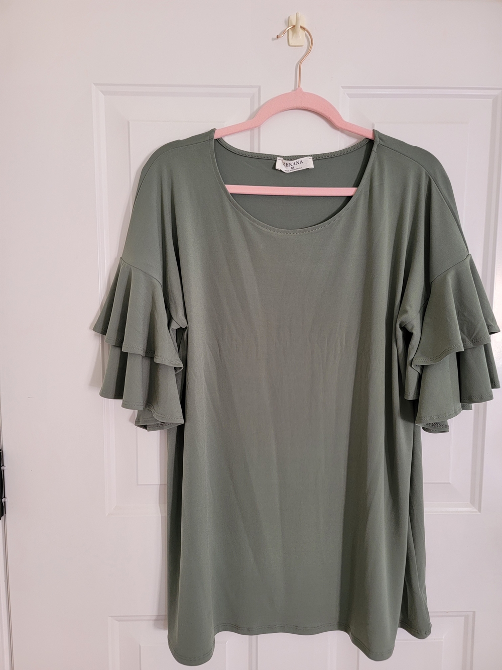 Raffi Sage Green Ruffle Sleeve Tunic